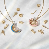 Kalung Kotak Kunci Abadi Berbentuk Bulan dengan Batu Kelahiran, Berlapis Emas 14K, Tembaga, Gaya Eropa, dengan Liontin Zirkon Berwarna-warni