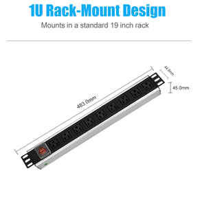 Regleta de extensión de 9 vías 19 \ "1.5U 2M Enchufe conmutado 19 \" 1.5U 2M Enchufe Interruptor de encendido/apagado de 2 polos 19 \ "1.5U 2M Distribución de energía - Product Image 4