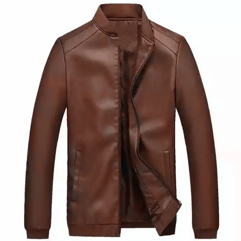 ANSZKTN Autumn Winter Fashion Men's Faux Leather Jackets Solid Color Zipper Coat Casual Motorcycle PU Jacket For Men