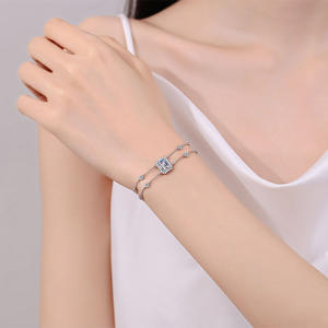 Bracelet en argent sterling 925 5*7mm certificat Gra taille émeraude Bracelet en diamant Moissanite bleu Bracelet réglable à double rangée - Product Image 2