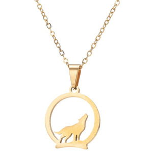 Collier pendentif loup rond creux en acier inoxydable plaqué or 18 carats pour femme, idéal pour le quotidien, cadeau, accessoires de mode en gros - Product Image 5