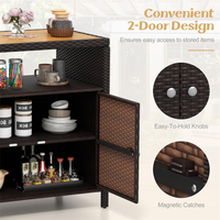 Armoire de rangement extérieure en rotin de haute qualité avec comptoir en bois d'acacia pour patio, jardin, cour arrière