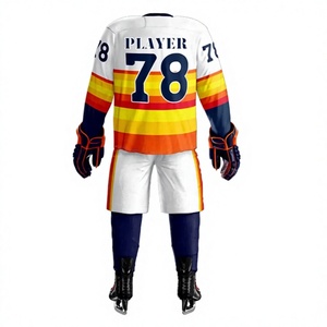Uniforme de Hockey sobre Hielo Personalizado LONG MISSION INDUSTRY LMI-003 para Hombre, 100% Poliéster, Impresión por Sublimación, Franjas Blancas, Amarillas y Rojas - Product Image 2