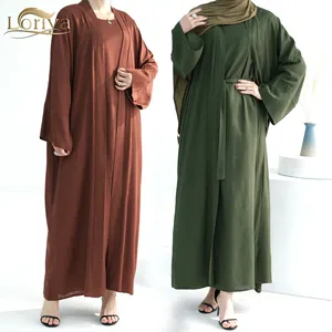 Loriya Abaya EID New Collection Islamic Clothing Modest Premium Linen 2 Piece Abaya Set Abaya Women Muslim Dress