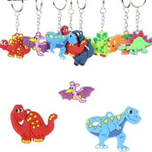 OEM personal isierte benutzer definierte Gummi Werbe geschenke Schlüssel anhänger benutzer definierte Logo niedlichen sicheren Material Tier Dinosaurier 2D Schlüssel ringe für Kinder