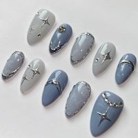 Juego de 10 Uñas Acrílicas Modernas de Primera Calidad, Diseño de Almendra, Cobertura Total con Pegamento, Pre-Diseñadas, Estilo Stiletto y Mariposa