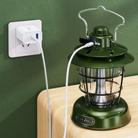 Lustre LED rétro en métal à lumière chaude, rechargeable avec batterie intégrée, lampe de camping, lanterne de camping extérieure avec affichage de la puissance