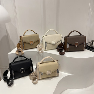 Bolsa Feminina Transversal de Couro PU com Patchwork e Blocos de Cores, Bolsa de Ombro Único Retrô com Aba para o Dia a Dia - Product Image 1