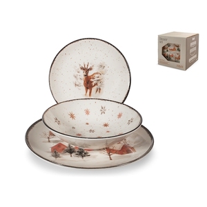 <b>Vintage</b> Animal Pattern Christmas Ceramic Dinnerware Set 18-Piece Dishwasher <b>Safe</b> Handpainted - Product Image 1