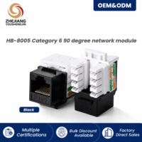 Module réseau RJ45 Keystone Cat6 à 90 degrés UTP HB-8006, plaqué or bronze phosphoreux blanc, multiples certifications, direct usine
