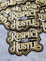 Écussons en chenille avec slogan motivant, fabrication OEM - Badges brodés thermocollants personnalisés 'Respect Hustle' pour chapeaux, vêtements et accessoires