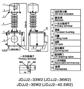 JDJJ2-40.5W2 33kv 35KV 36KV 40,5kv một pha thứ cấp hiện tại 1A hoặc 5A ngoài trời dầu đầy cảm ứng điện áp biến áp - Product Image 2