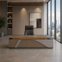 Escritorio Ejecutivo con Textura 3D, Carga Inalámbrica Inteligente, Pintura Taiho, Mesa de Lujo para Jefes, Muebles de Oficina Modernos de Grado E1