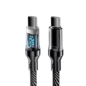 Cable Usb <span class=keywords><strong>C</strong></span> negro <span class=keywords><strong>a</strong></span> tipo <span class=keywords><strong>C</strong></span> 100W Cable trenzado de nailon tipo <span class=keywords><strong>C</strong></span> 6A Cargador de carga rápida <span class=keywords><strong>a</strong></span> <span class=keywords><strong>L</strong></span> con pantalla Led para Teléfono Celular - Product Image 3
