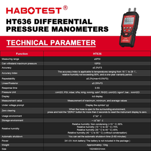 HABOTEST HT636 デジタル精密ガス分析計キット 差圧計 ABS素材 5PSI測定範囲 気圧 - Product Image 3
