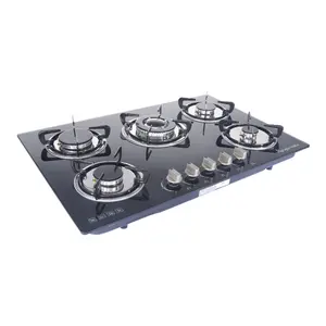 Home Appliance Cooktops 7mm tempered glass 5 Burner enamel rack Gas Hob Stainless Steel Gas Stove