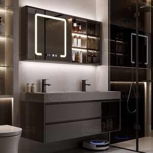 Modern Simple Square Smart Bathroom Cabinet <b>Wall</b> Mounted with LED Anti-Fog <b>Mirror</b> Gray Pool Vanity - Product Image 2