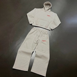 Clothing Manufacturers Custom Contrast Stitch Hoodie and Straight Leg Baggy <b>Sweatpants</b> <b>Set</b> Heavyweight Tracksuit Sweat Suits <b>Set</b> - Product Image 1