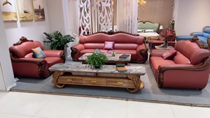 Juego de Sofás Modernos de Madera Maciza con Tapicería de Cuero Verde, Diseño Clásico, Muebles para el Hogar, Juego de Sofás para Sala de Estar - Product Image 6
