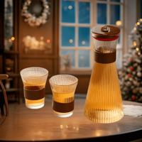 Ensemble de 5 pièces en verre borosilicate sans BPA, comprenant une carafe à eau froide et un service à thé en verre rayé, pour la maison - Vente chaude