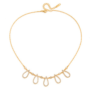 Collar con Colgante de Lágrima de Acero Inoxidable con Pedrería, Chapado en Oro, Joyería de Fiesta, Accesorio de Moda para Mujer - Product Image 5