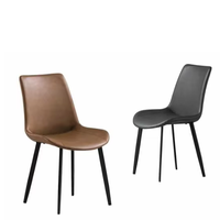 Chaise de salle à manger moderne en bois brun massif avec panneau en acier carbone et MDF, pieds en métal rembourrés