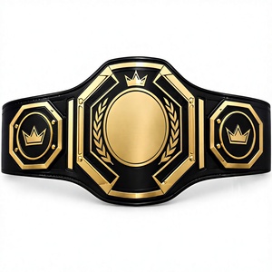 Ceinture de championnat noire et dorée avec design couronne pour l'entraînement de boxe et arts martiaux, équipement unisexe en PU durable - Product Image 1