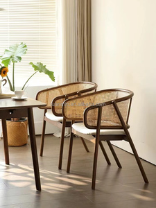 Moderno Design Vintage Hotel soggiorno sedia da pranzo solido struttura in legno <span class=keywords><strong>e</strong></span> Rattan/vimini poltrona per il tempo libero con sedile in pelle - Product Image 4
