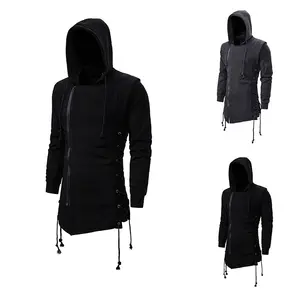 Jaket Hoodie Warna Solid Gotik, Hoodie Warna Hitam Longgar