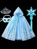 Cape en tulle Princesse Flocon de Neige, Ensemble de déguisement d'anniversaire pour petite fille, masque et baguette magique lumineuse