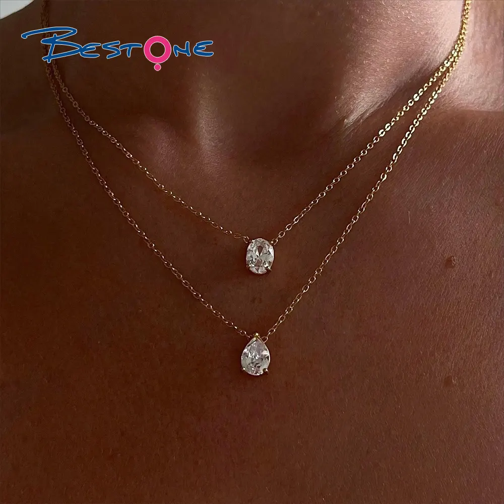 Chất lượng cao thanh nhã 18K vàng PVD nước thả Choker Vòng cổ Zirconia CZ hình bầu dục thép không gỉ Mặt dây chuyền vòng cổ trang sức thời trang