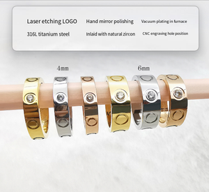 Designer Brand High-end Engagement Wedding Classic Fashion <b>Ring</b> Stainless Steel ZIRCON Men Women <b>Couple</b> Rose Gold 18K Gold - Product Image 2