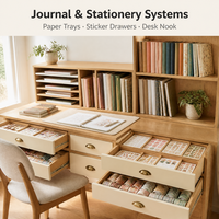 Système d'organisation de carnets modulaire en bois écologique personnalisé |   Étagère de rangement à 6 tiroirs pour rubans Washi, autocollants et papier |