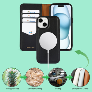 Étui de téléphone portefeuille en cuir de galet biodégradable magnétique recyclable de luxe personnalisé et écologique pour <span class=keywords><strong>iPhone</strong></span> 17 16 Pro Max - Product Image 5