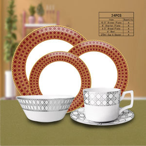 Set di Stoviglie di Lusso in Porcellana Bone China di Alta Qualità, Colore Rosso Mattone, Piatti da Portata Lavabili in Lavastoviglie per Matrimoni - Product Image 6