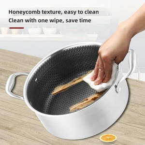 Casserole de cuisson en acier inoxydable 304 à induction personnalisée, facile à nettoyer, de qualité alimentaire, avec revêtement antiadhésif en nid d'abeille et couvercle en verre - Product Image 4