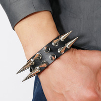 Deux Rangées Punk Gothique Rock Bracelets Cuspidal Spikes Rivet Cône Stud Large Cuir Manchette Bracelet Charme Bracelet Unisexe Bijoux