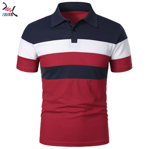 Chemise à manches courtes pour homme, trois bandes sur la poitrine, style color-block, col à revers, manches courtes transfrontalières - Product Image 4
