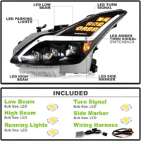 Projecteurs LED complets pour Infiniti G37 Q60 Coupé 2008-2015 Xénon HID sans AFS, clignotants séquentiels