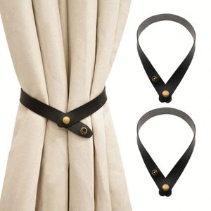 Household <b>Tiebacks</b> Simple Ties Modern Faux Leather Curtain Straps With Adjustable Buttons - Product Image 4