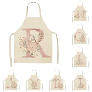 Concise capital letter and florets print aprons for kids and adults plain linen apron cooking baking painting wear 26 colors