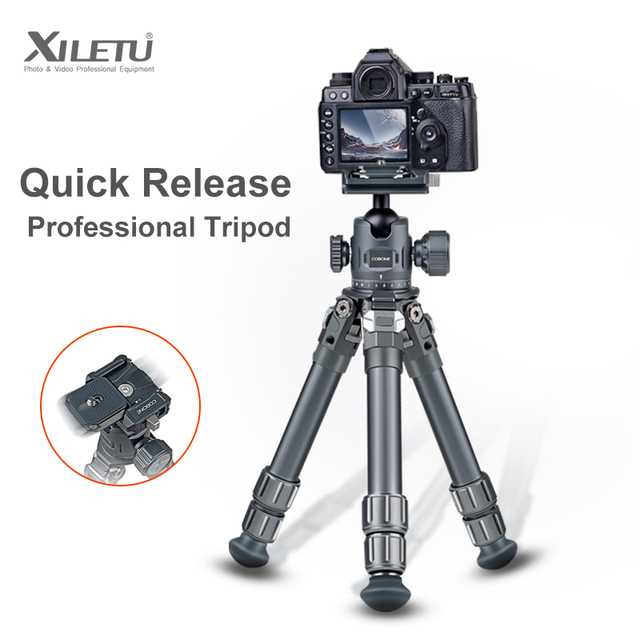 XILETU QG28+XL223A Portable Quick Release Camera Tripod with 360 Degree Ball Head Mini Desktop Stand for Mobile Phones, Cameras