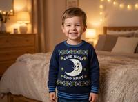 Pull en tricot à imprimé lune souriante fantaisie, 100 % acrylique, chaud pour l'hiver, anti-boulochage, respirant, pour femmes et hommes, idéal pour les soirées pyjama