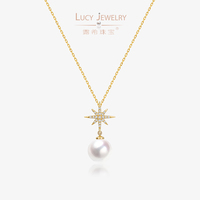 Offre Spéciale vivienne perle collier 18K OR Starbrust Diamant 8.5-9mm naturel Akoya Perle Pendentif Collier