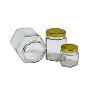 Botella de vidrio Hexagonal con cubierta espiral dorada, se puede usar para almacenamiento de salsa de miel, comida enlatada y comida empaquetada de vidrio - Product Image 2