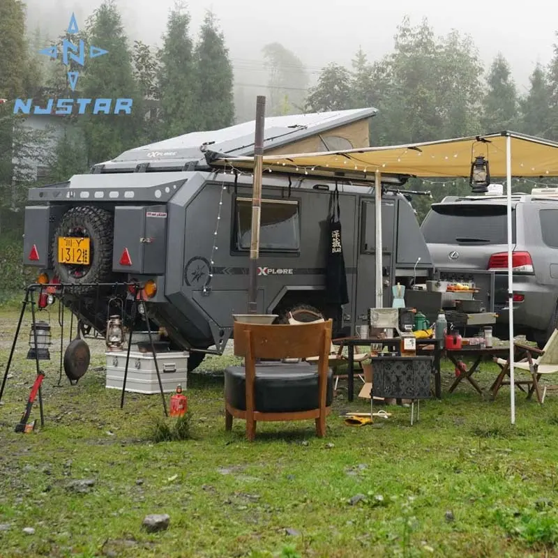 Njstar affordable 4x4 Outdoor RV trailers mobile travel trailer caravan camper For sale with Side Tent