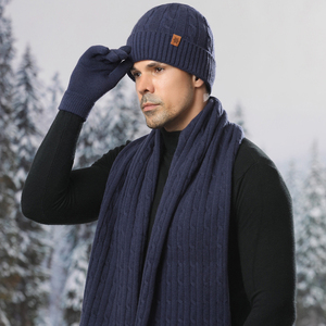 Bonnet souple <span class=keywords><strong>en</strong></span> tricot torsadé <span class=keywords><strong>à</strong></span> bord profond et cache-<span class=keywords><strong>cou</strong></span> confortable avec logo personnalisé, ensemble gants, écharpe et chapeau pour l'hiver - Product Image 3