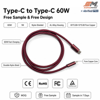 Câble USB-C de charge rapide PD 60W rouge bordeaux, conducteur en cuivre pur, tressé en nylon, cerise foncée, pour téléphone portable, ordinateur, écouteurs