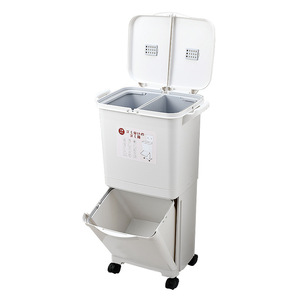 Double Layer Kitchen Waste <b>Bin</b> With <b>Wheels</b> For Sorting Dry Wet Trash Indoor Use Rectangular Design - Product Image 4
