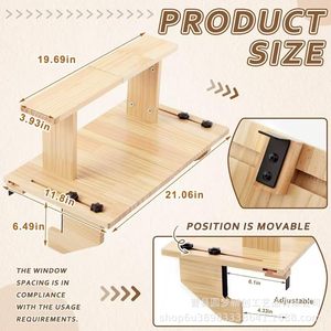 Wooden double-layer window sill <b>shelf</b>, window sill extension, no-drill storage rack, adjustable succulent plant stand for home - Product Image 4